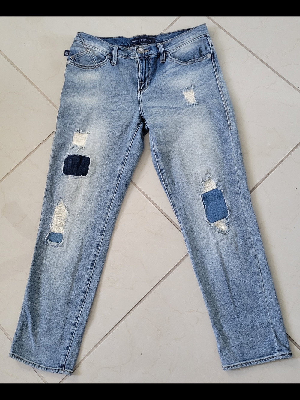 Rock & Republic INDEE Distressed Patchwork Jeans Size 8M Stretch Y2k Streetwear